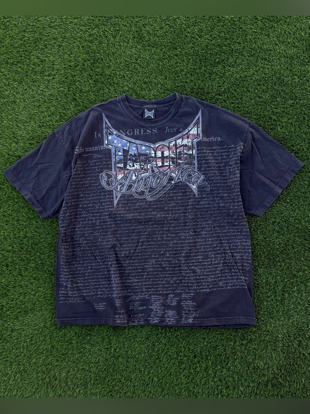 Vtg Y2k Tapout America T-Shirt MMA Declaration of Independence Tee Black Sz 3XL